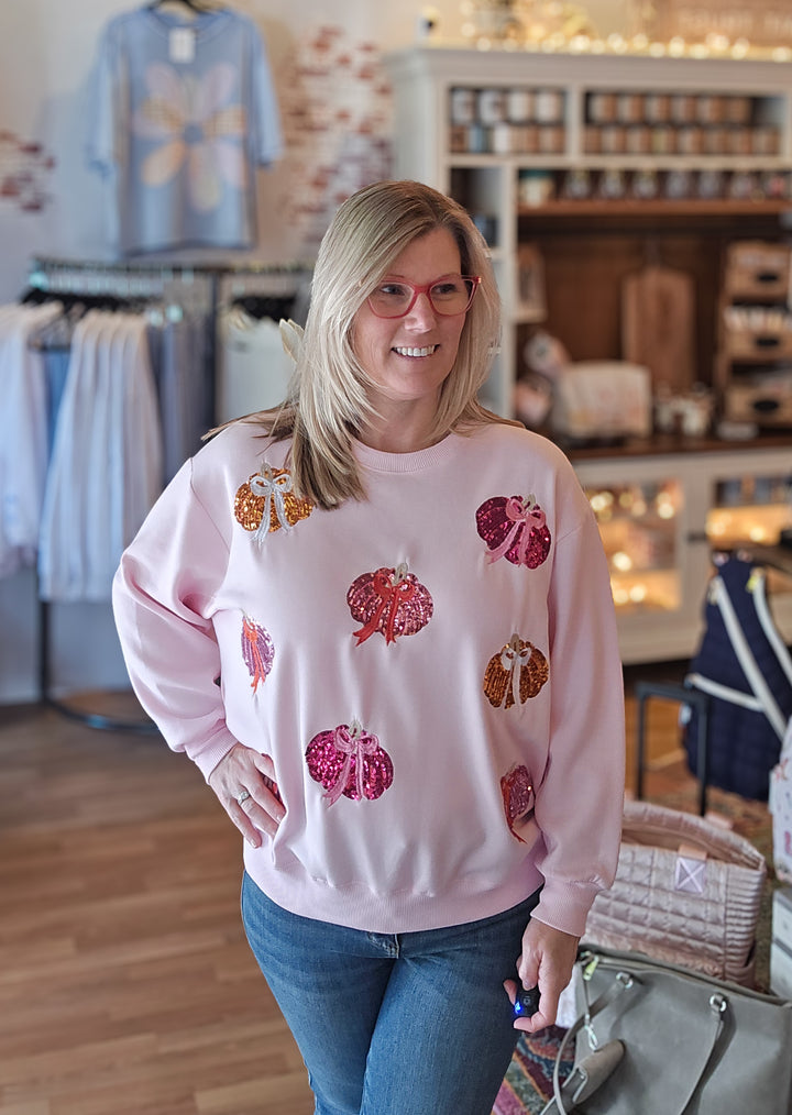 Sarah Sequin Pumpkin Bows Sweatshirt