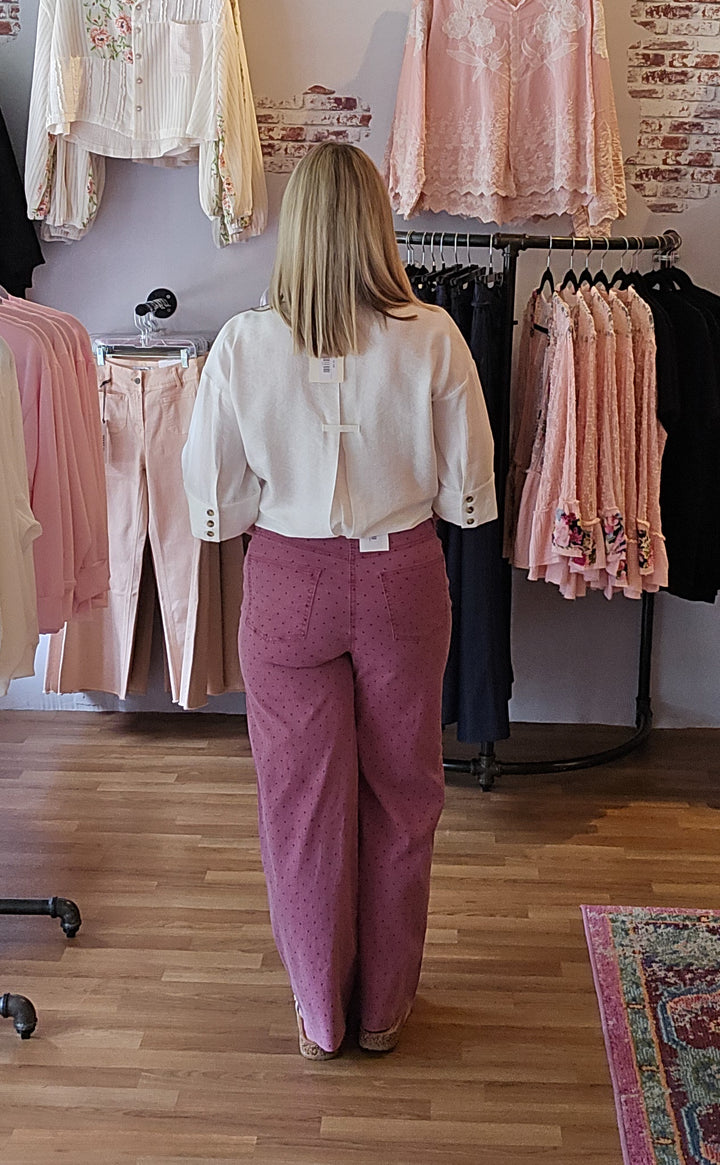 Polka Dots Washed Twill Stretch Pants in Mulberry