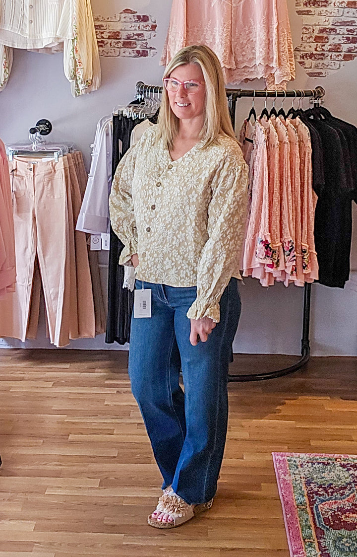 Dark denim wide leg jeans
