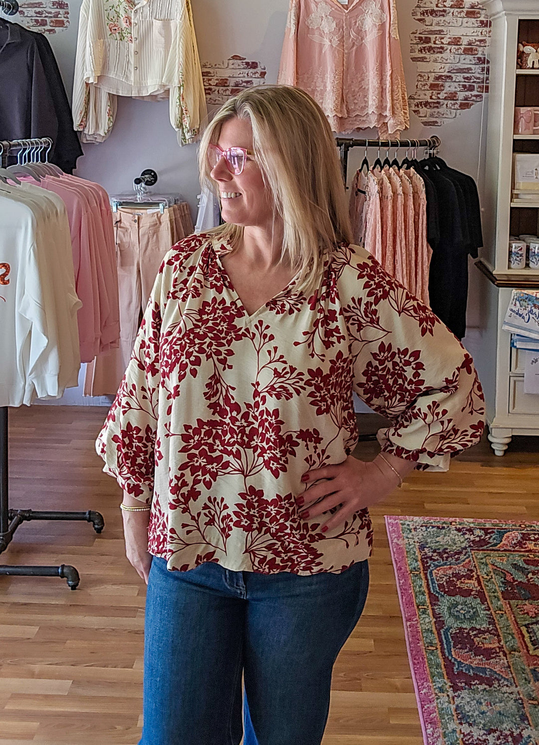 Cherry Blossom Scalloped Hem Blouse