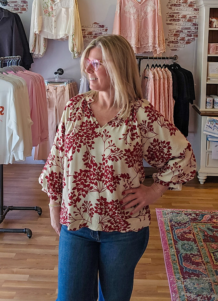 Cherry Blossom Scalloped Hem Blouse