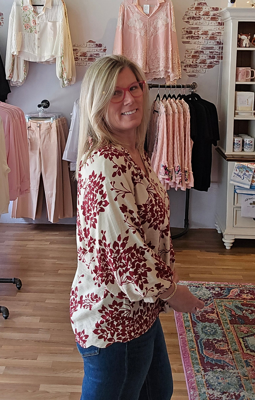 Cherry Blossom Scalloped Hem Blouse