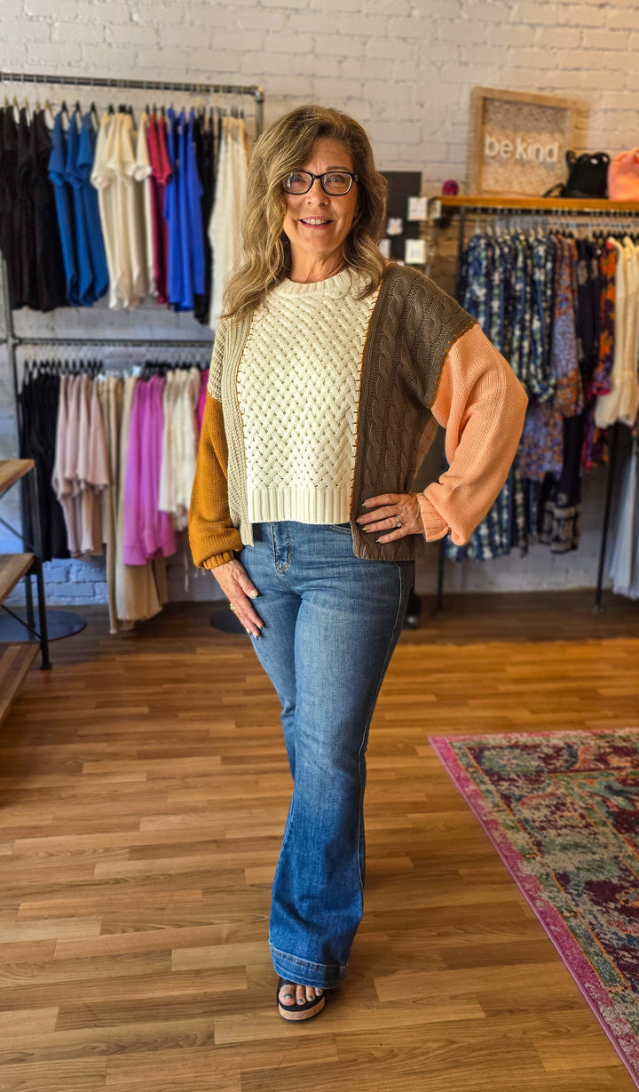 Color Block Textured Hi-Low Sweater
