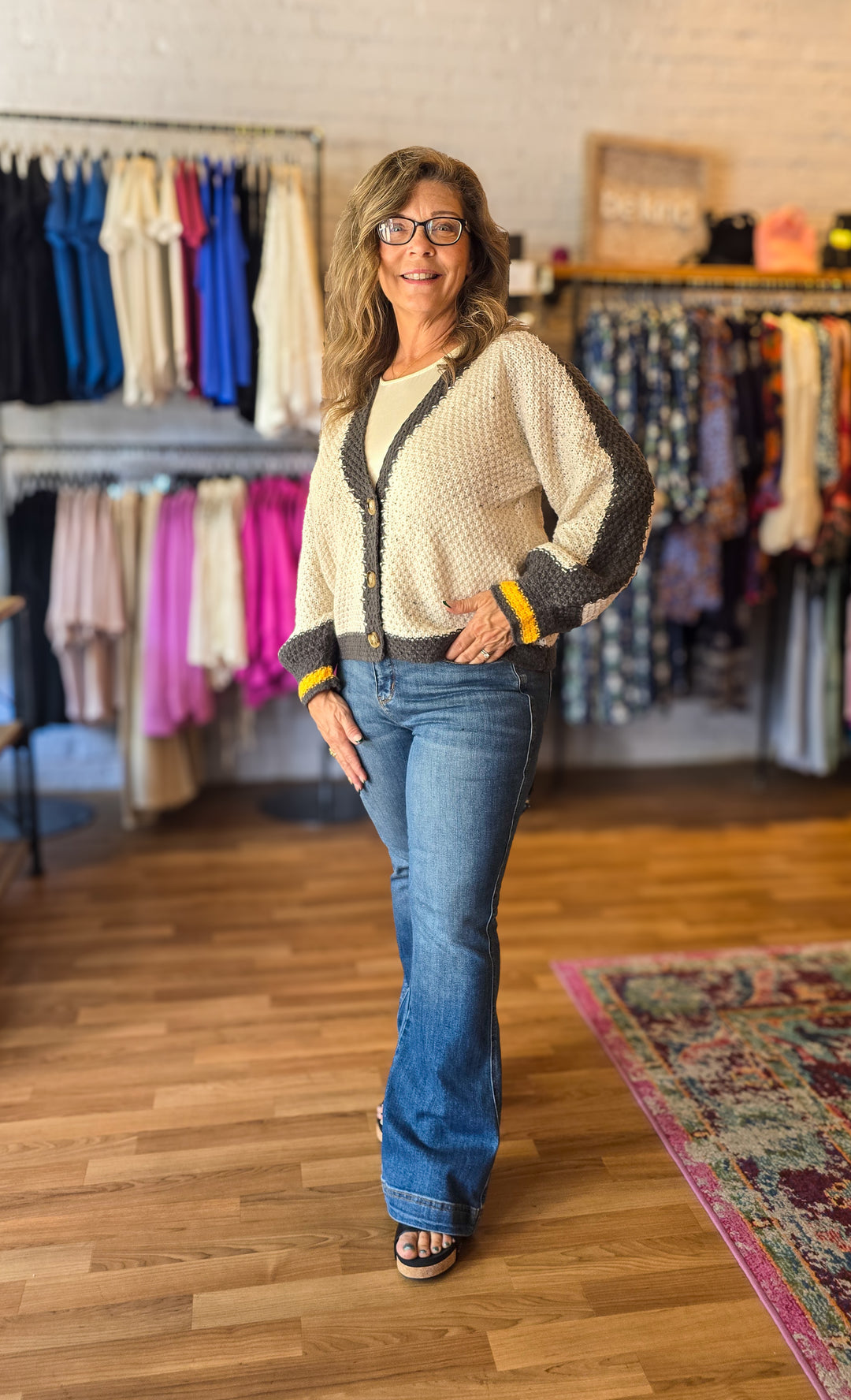 Color Block Sunflower Crochet Cardigan