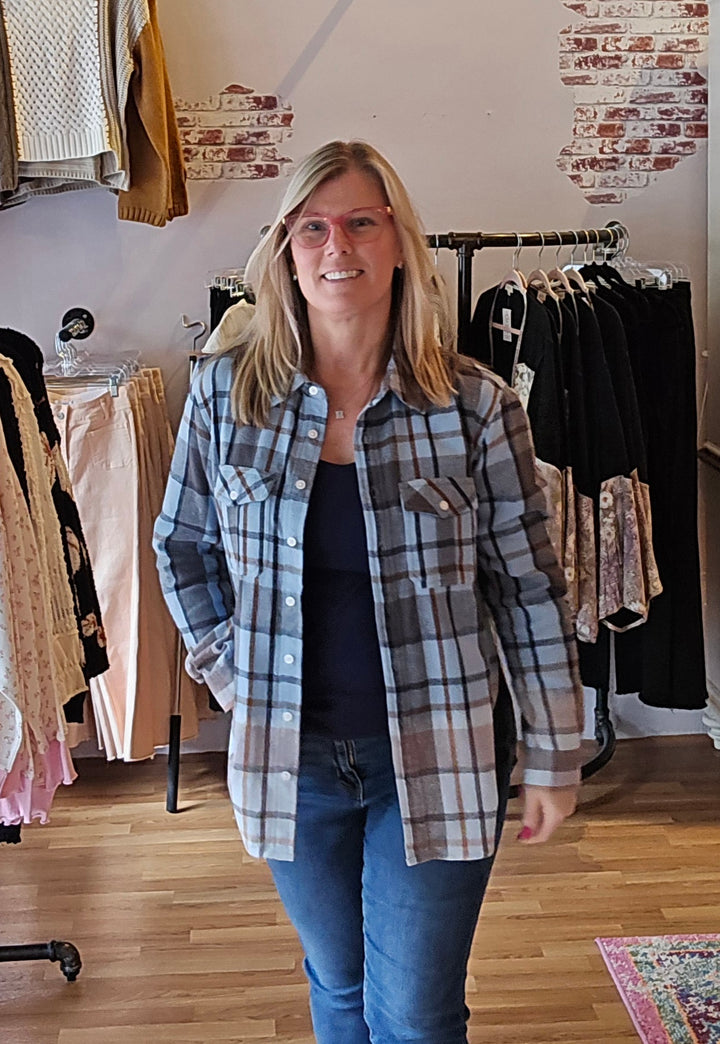 Light Blue and Brown Bleached Flannel