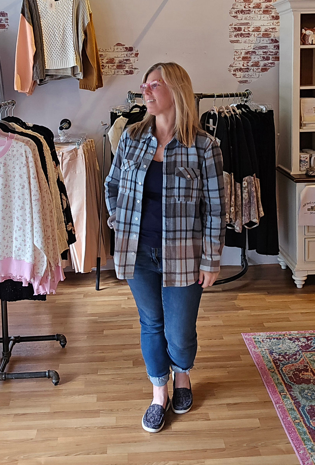 Light Blue and Brown Bleached Flannel