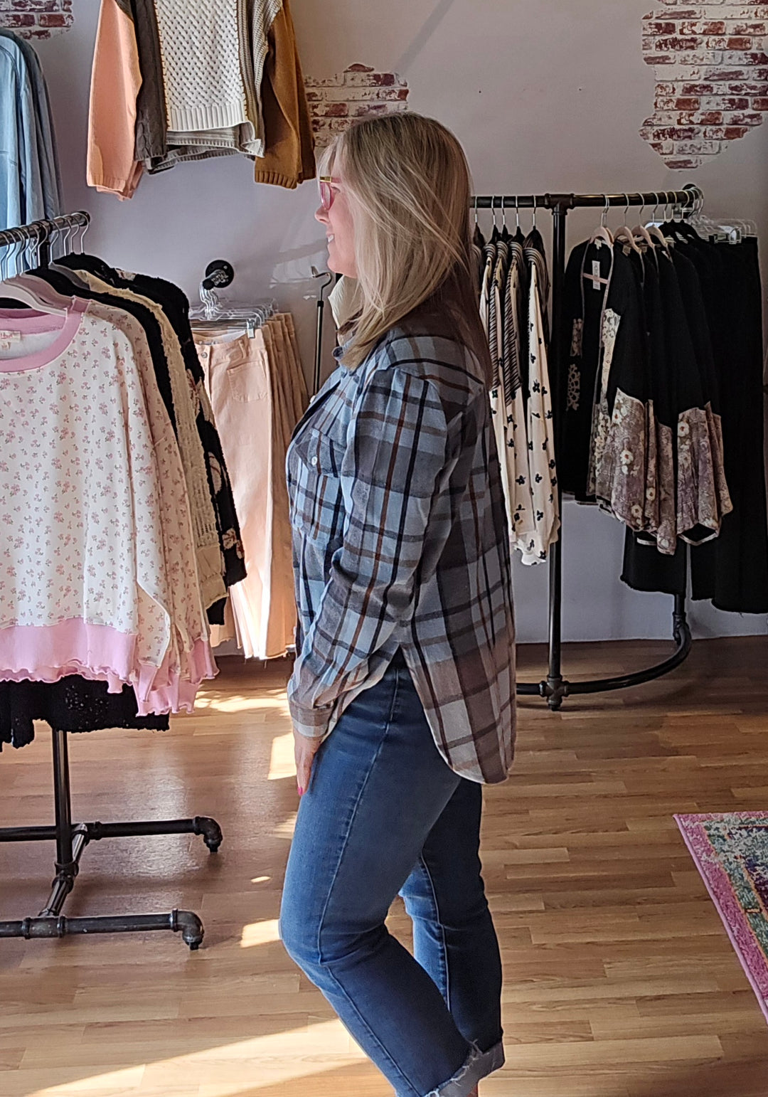 Light Blue and Brown Bleached Flannel