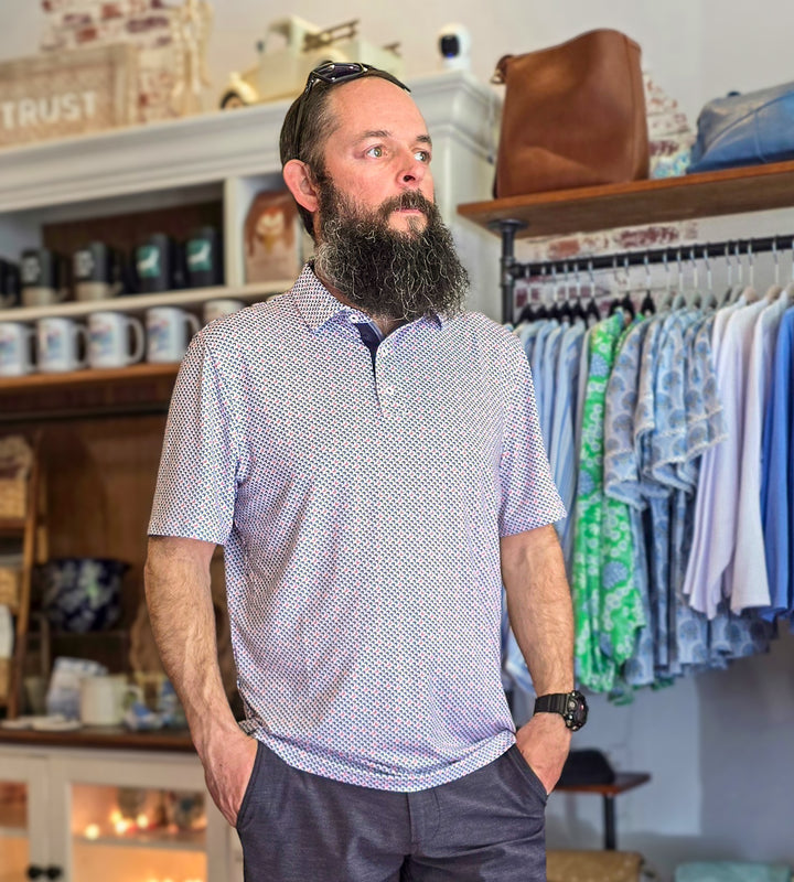 Lakewood Arrow Geo Print Performance Polo