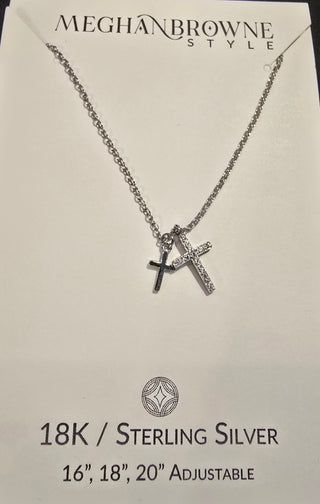 Silver necklace with cross pendant on a Meghan Browne Style card