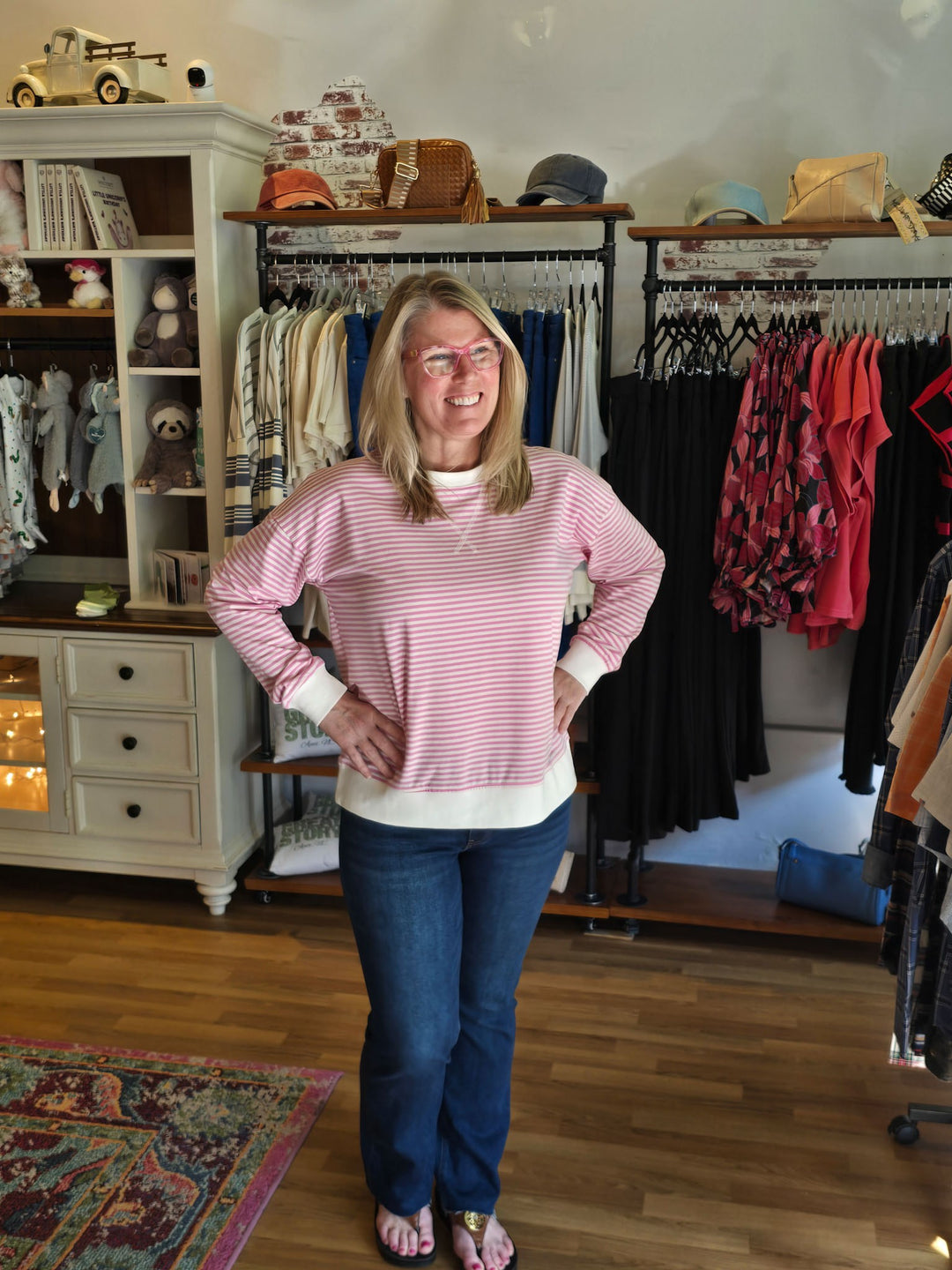 Striped Cotton Pullover Top in Candy Pink