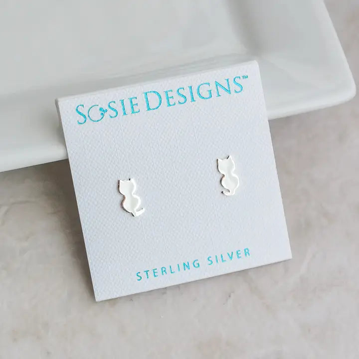 Sterling Silver Cat Post Earrings