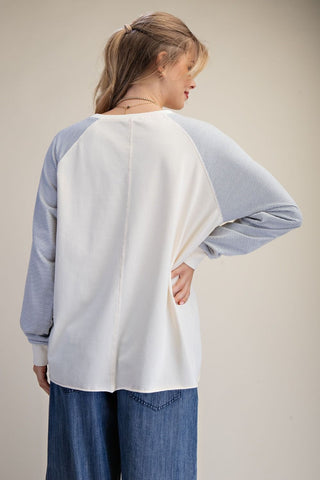 Pin Stripe Floral Graphic Top in Ivory