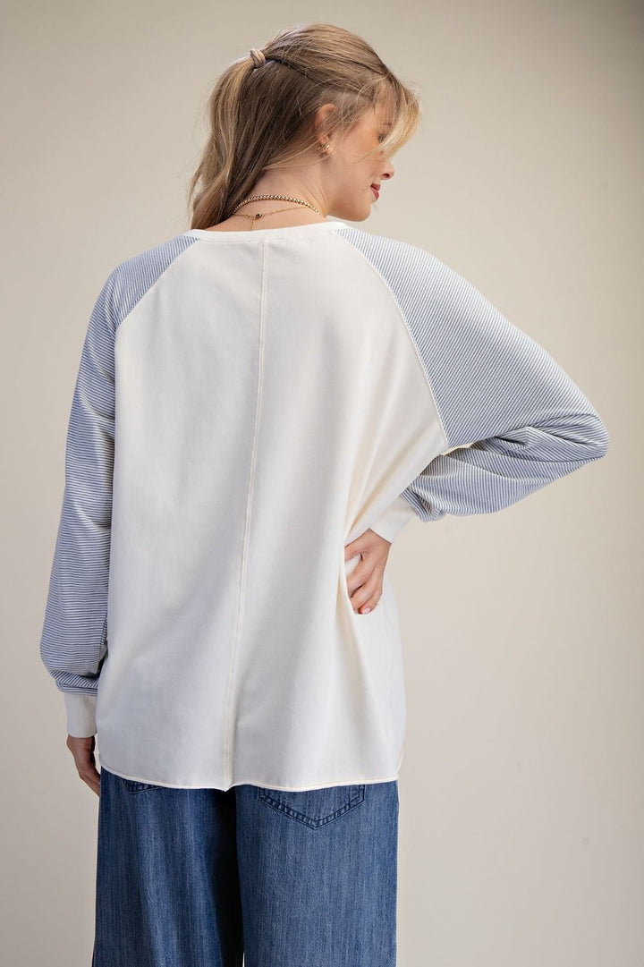 Pin Stripe Floral Graphic Top in Ivory