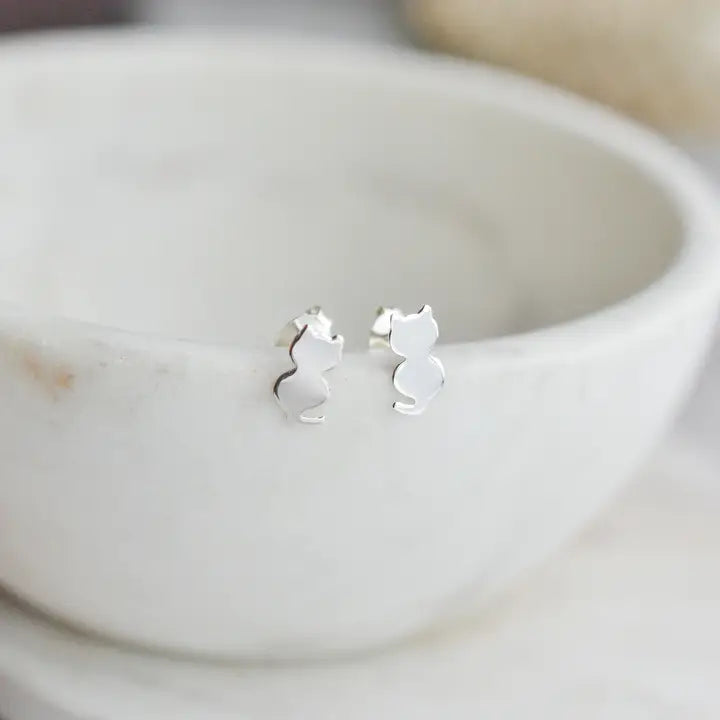 Sterling Silver Cat Post Earrings