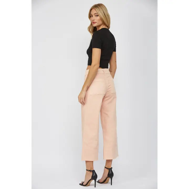 High Rise Cropped Wide Leg Colored Jeans