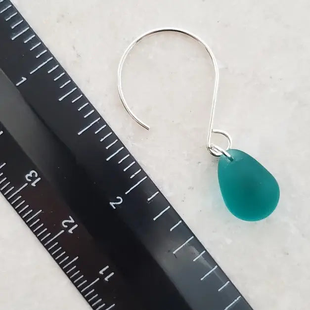 Silver Eco Teal Sea Glass Sea Droplets Earrings