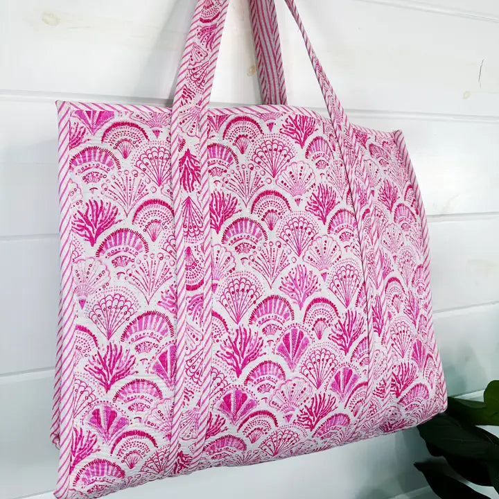 Pink Seashell Oversized Quilted Tote Bag
