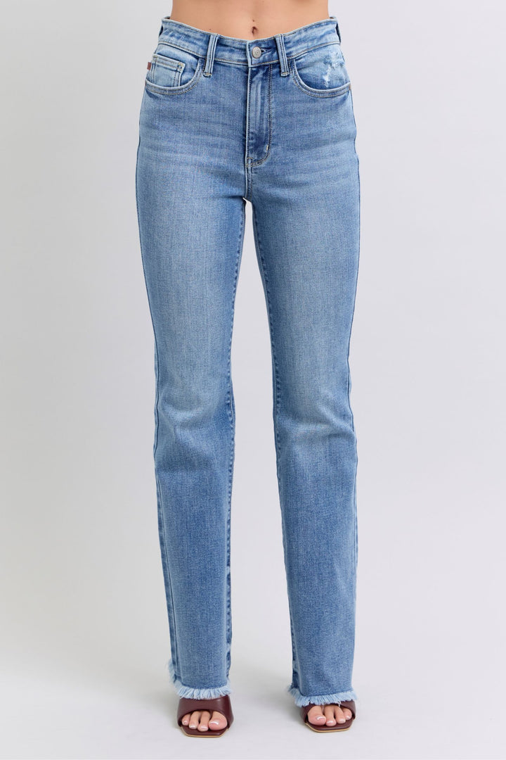 Judy Blue High Waist Bootcut Denim with Frayed Hem