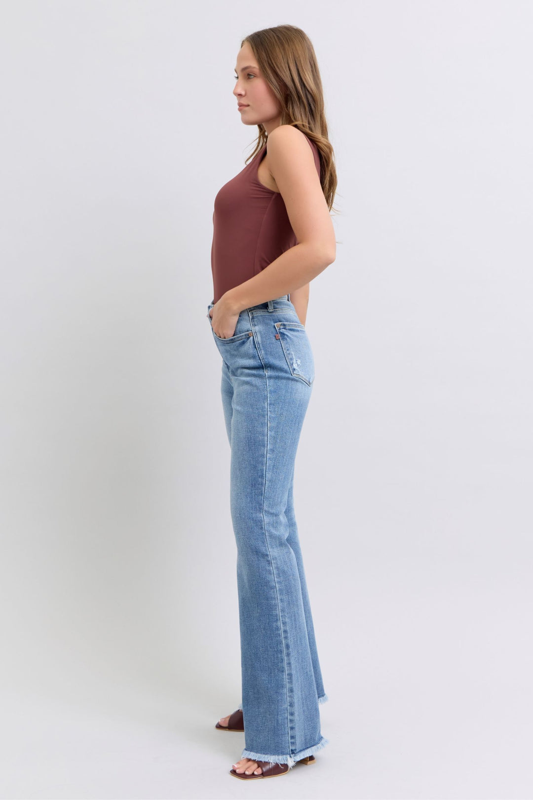 Judy Blue High Waist Bootcut Denim with Frayed Hem