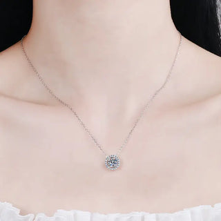 Four-Prong Moissanite Halo Necklace in 925 Sterling Silver
