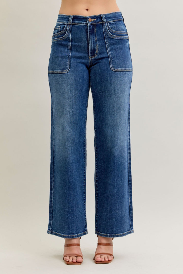 Judy Blue 90's Straight Front Patch Jeans