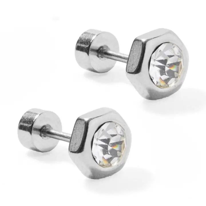 Addison Clear Silver Flatback Stud Earrings