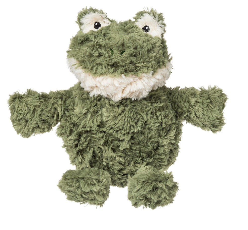 Plush frog toy on a white background