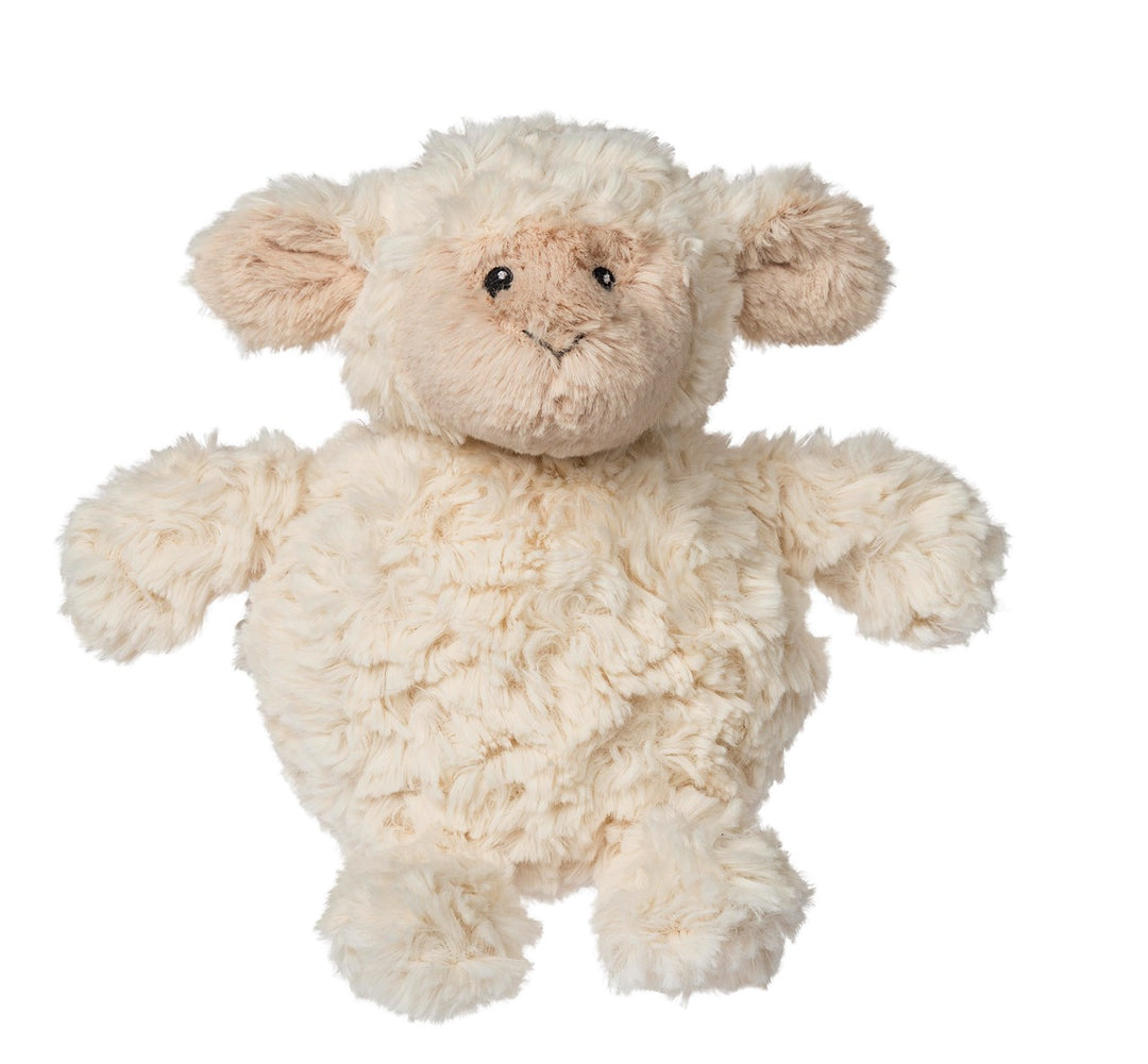 Plush toy sheep on a white background
