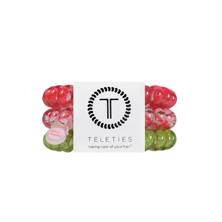 TELETIES spiral coil hair ties in red, pink, and green