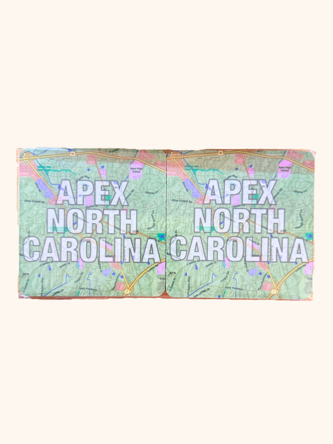 Two map-themed cards with 'Apex, North Carolina' text on a white background