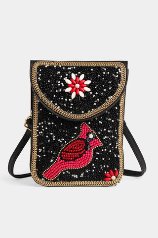 Artisan Beaded Holiday Cardinal Crossbody