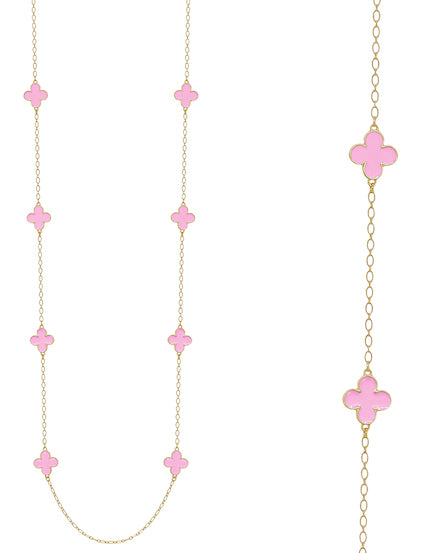 gold chain necklace with pink enamel clovers