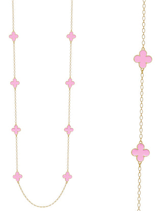 gold chain necklace with pink enamel clovers