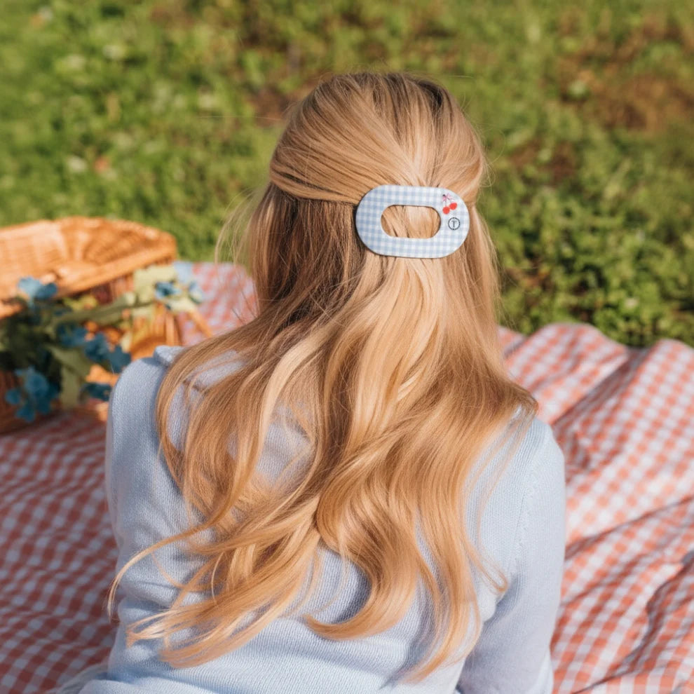 Teleties Flat Round Hair Clip- Basket of Cherries