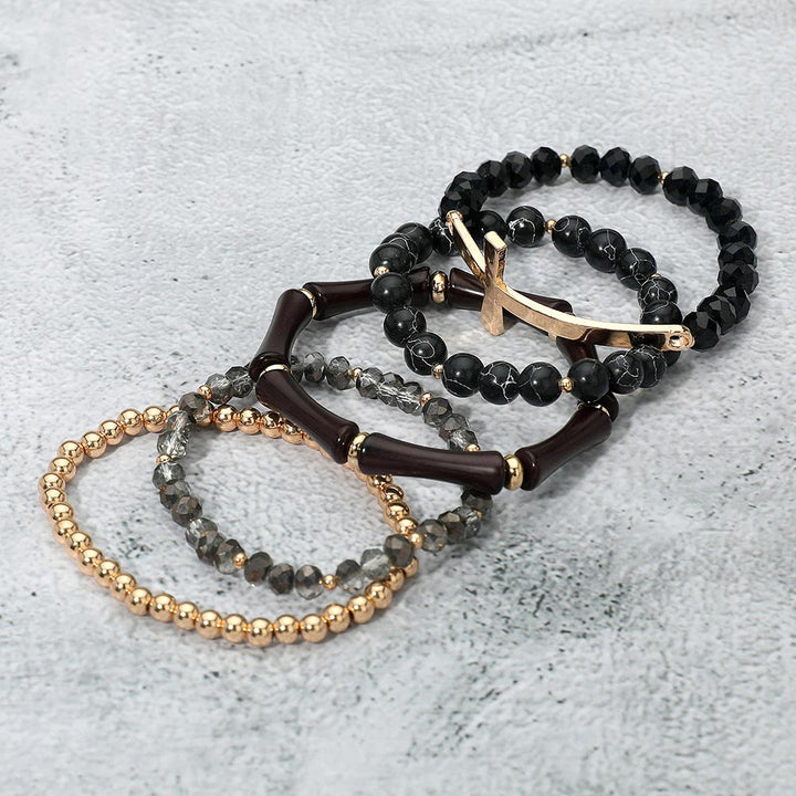 Cross Stretch Bracelet Set in Black