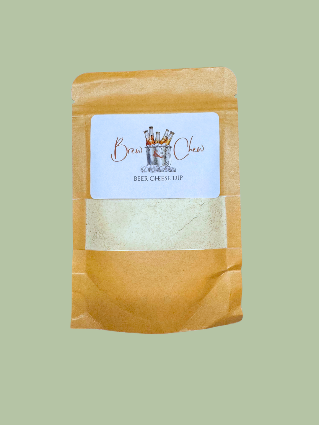 Packaged product with a label on a light green background