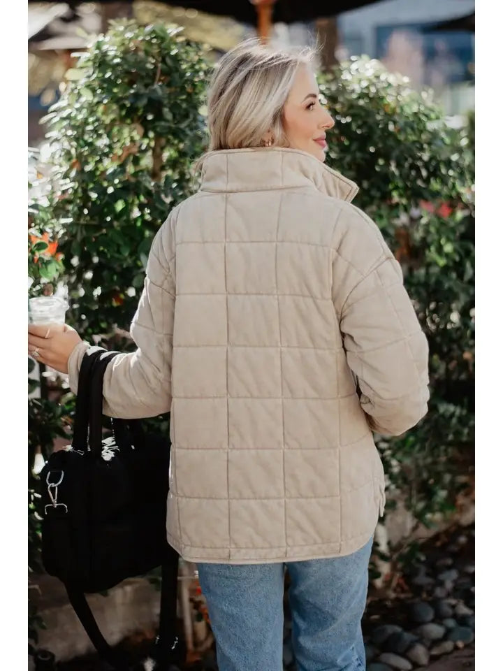 Beige Lightweight Washed Quilted Jacket