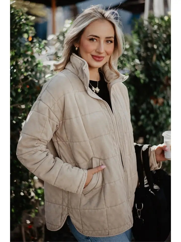 Beige Lightweight Washed Quilted Jacket