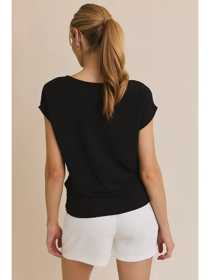Everyday Luxe Knot Front Tee in Black