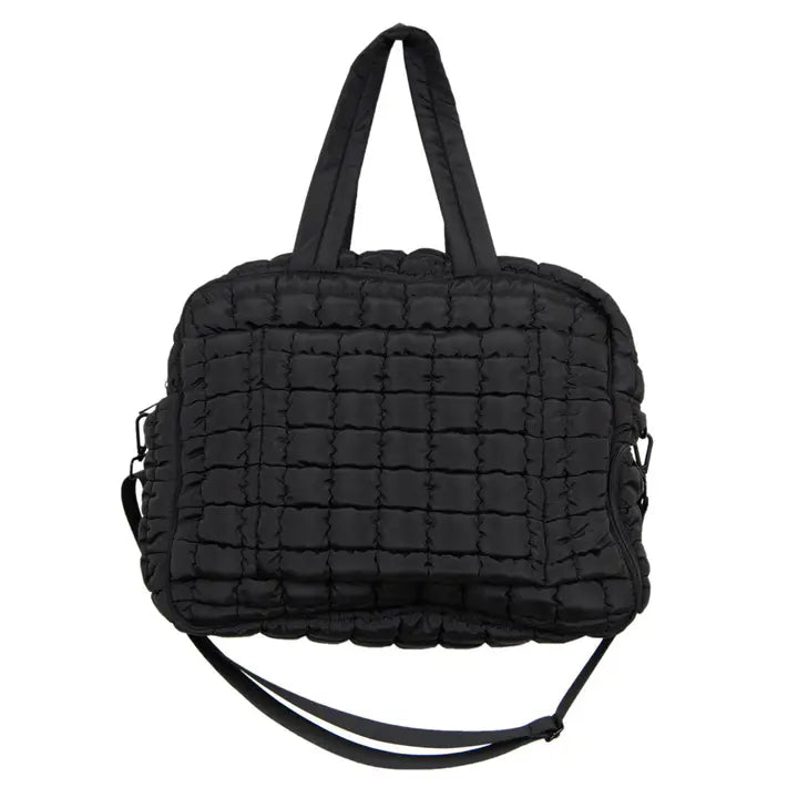 Black Quilted Duffel Weekender Bag