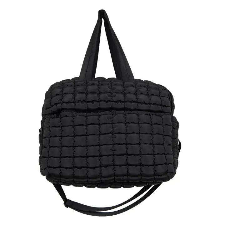 Black Quilted Duffel Weekender Bag