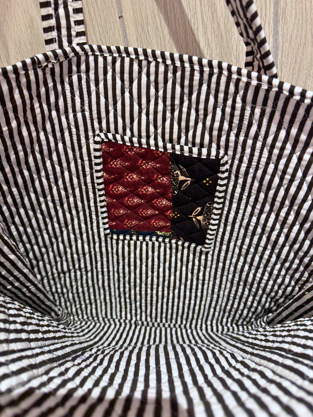 Oversized Quilted Tote Bag in Black Patchwork