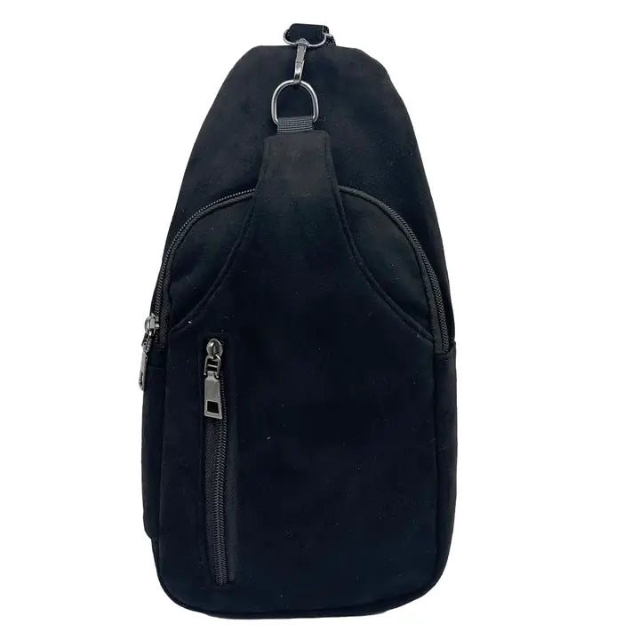 black suede sling bag