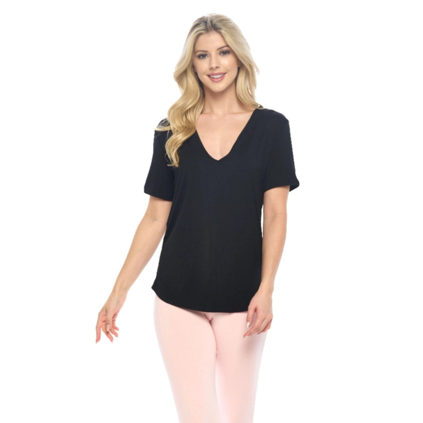 Black V-Neck Cotton Modal T Shirt