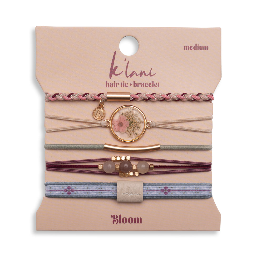 Packaged hair tie and bracelet set with &