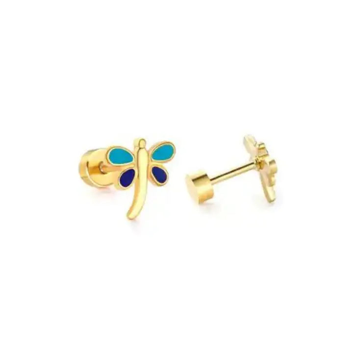 Blue Dragonfly Flatback Stud Earrings
