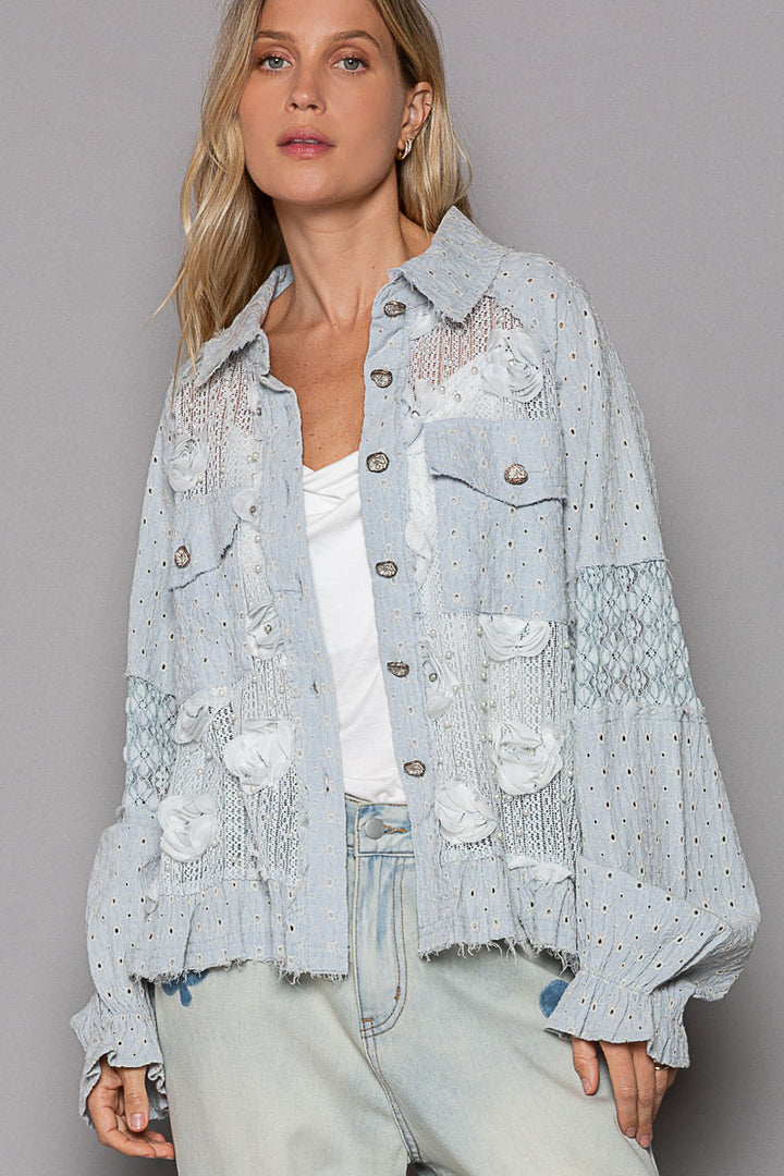 POL Textured Lace Jacket in Powder Blue