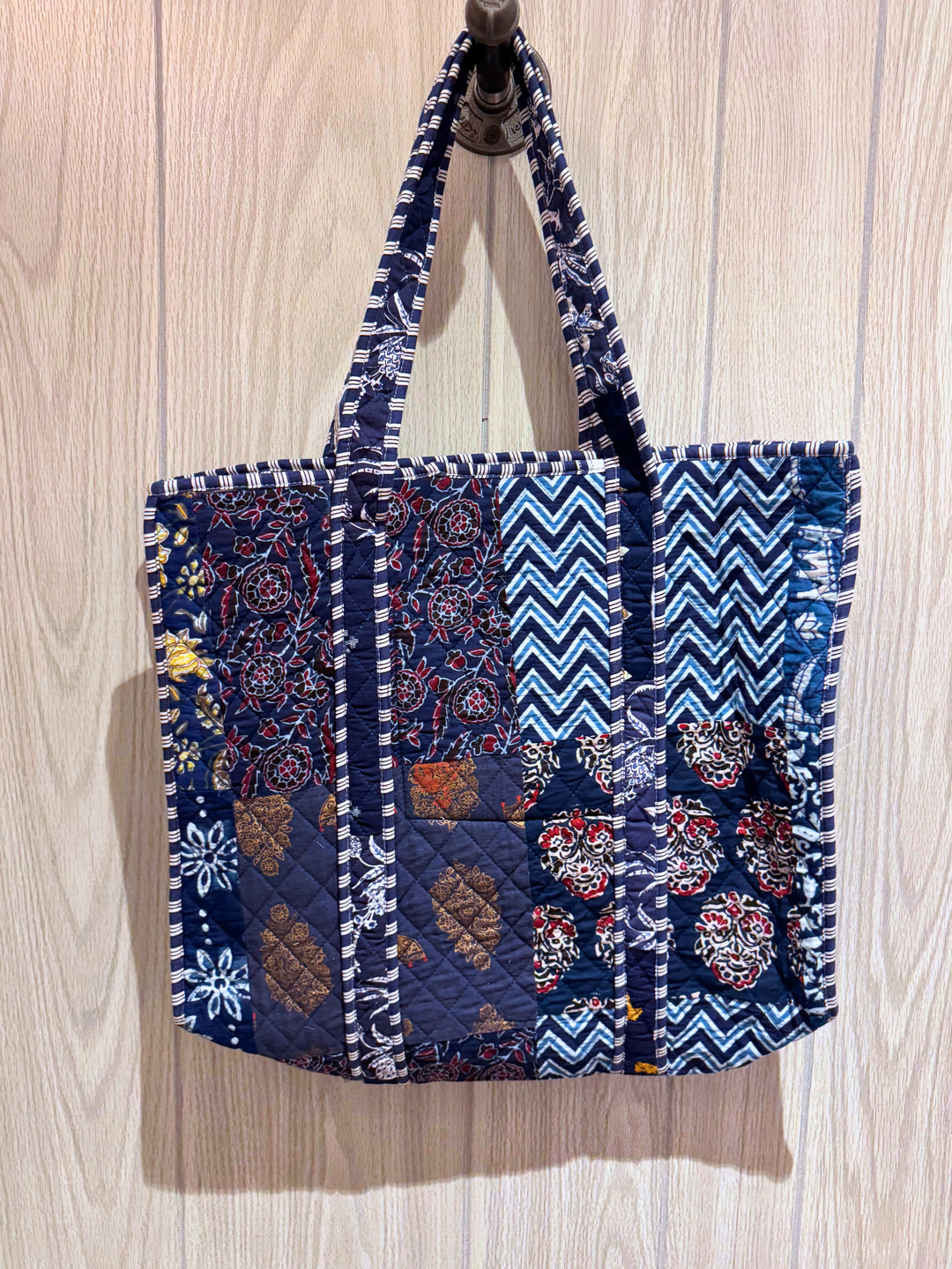 Oversized Quilted Tote Bag in Blue Patchwork
