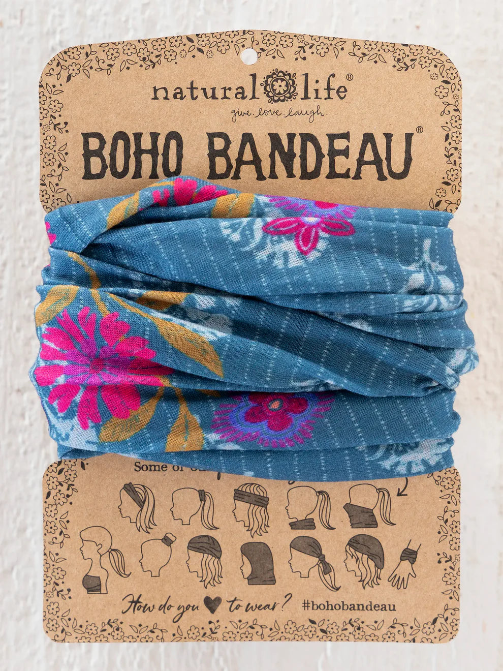 Full Boho Bandeau Headband in Block Stamp Indigo