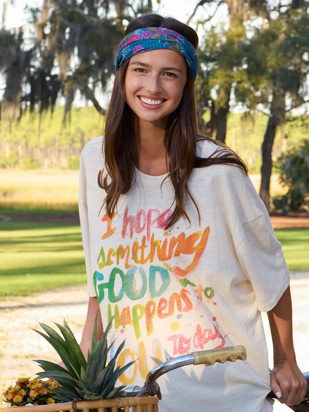 Full Boho Bandeau Headband in Block Stamp Indigo